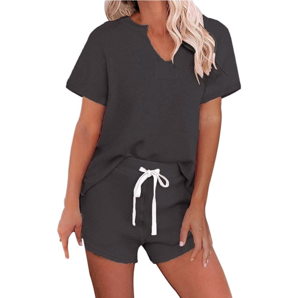 (A8) Ekouaer NAVY BLUE Pajama Short Sleeve Henley-Top & Short Set, Size S, NWT